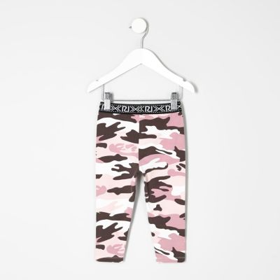 Mini girls pink camo print leggings